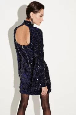 Top 10 😍 Karen Millen Velvet Sequinned Woven Mini 👗 Dress - navy 🥰 13 Top 10 😍 Karen Millen Velvet Sequinned Woven Mini 👗 Dress - navy 🥰 -Occasionwear Popular Store bkk07273 navy xl 4