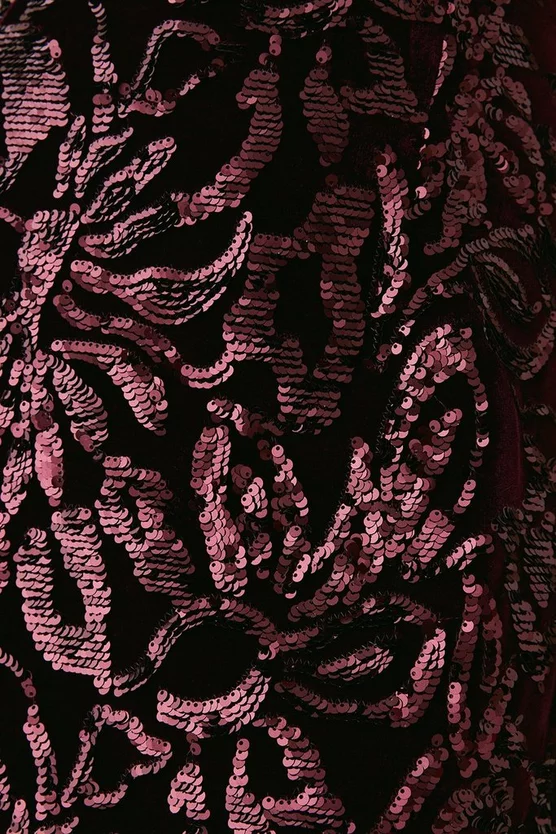 Budget 🎉 Karen Millen Velvet Sequinned Halter Woven Mini 👗 Dress - merlot ❤️ 8 Budget 🎉 Karen Millen Velvet Sequinned Halter Woven Mini 👗 Dress - merlot ❤️ - Image 6