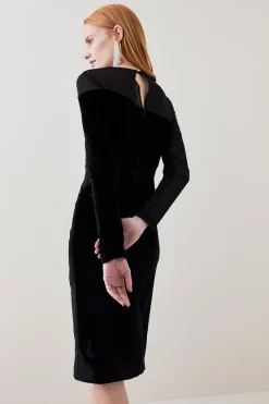 New 🔥 Karen Millen Slinky Velvet Mesh Sleeve Midi 👗 Dress - black 🧨 -Occasionwear Popular Store bkk07285 black xl 3