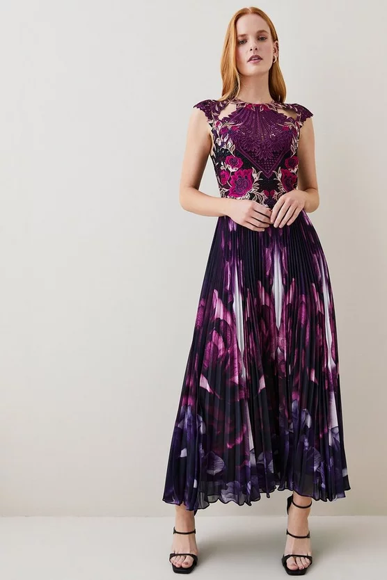 Best Pirce ๐ Karen Millen Metallic Guipure Lace Mirrored Pleat Midi ๐ Dress - purple ๐งจ 3 Best Pirce ๐ Karen Millen Metallic Guipure Lace Mirrored Pleat Midi ๐ Dress - purple ๐งจ