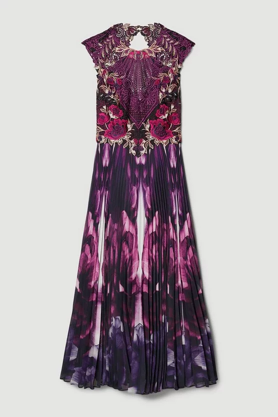 Best Pirce ๐ Karen Millen Metallic Guipure Lace Mirrored Pleat Midi ๐ Dress - purple ๐งจ 6 Best Pirce ๐ Karen Millen Metallic Guipure Lace Mirrored Pleat Midi ๐ Dress - purple ๐งจ - Image 4