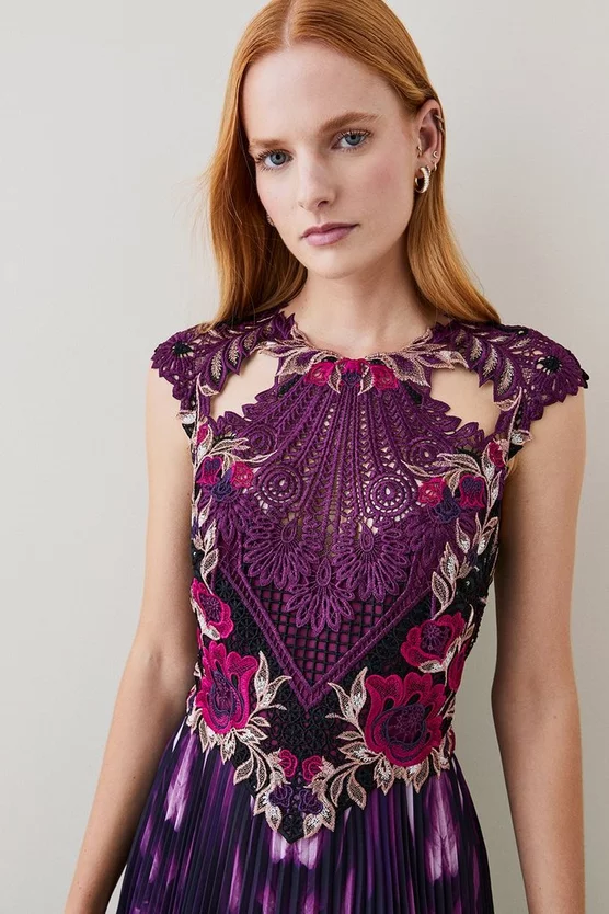 Best Pirce ๐ Karen Millen Metallic Guipure Lace Mirrored Pleat Midi ๐ Dress - purple ๐งจ 7 Best Pirce ๐ Karen Millen Metallic Guipure Lace Mirrored Pleat Midi ๐ Dress - purple ๐งจ - Image 5