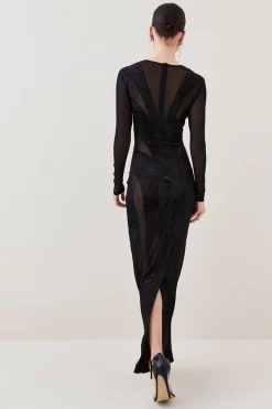 Discount 😉 Karen Millen Tall Devoure Velvet Lace Detail Jersey Maxi 👗 Dress - black 💯 -Occasionwear Popular Store bkk07300 black xl 2