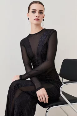 Discount 😉 Karen Millen Tall Devoure Velvet Lace Detail Jersey Maxi 👗 Dress - black 💯 -Occasionwear Popular Store bkk07300 black xl 4