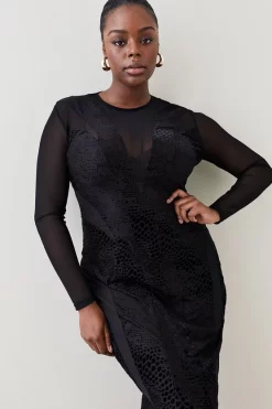 New 🧨 Karen Millen Plus Size Devoure Velvet Lace Detail Jersey Maxi 👗 Dress - black ✨ -Occasionwear Popular Store bkk07301 black xl 1