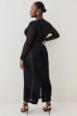 New 🧨 Karen Millen Plus Size Devoure Velvet Lace Detail Jersey Maxi 👗 Dress - black ✨ -Occasionwear Popular Store bkk07301 black xl 2