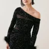 Best deal ๐ Karen Millen Tall Sequin Velvet Mesh Detail Feather Cuff Jersey Mini Dres - black ๐ 1 Best deal ๐ Karen Millen Tall Sequin Velvet Mesh Detail Feather Cuff Jersey Mini Dres - black ๐ -Occasionwear Popular Store bkk07303 black xl