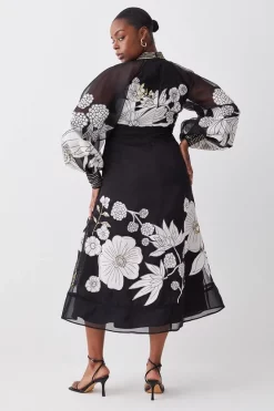 Promo 🔔 Karen Millen Plus Organdie Applique Buttoned Woven Midi 👗 Dress - black ✨ -Occasionwear Popular Store bkk07310 black xl 2