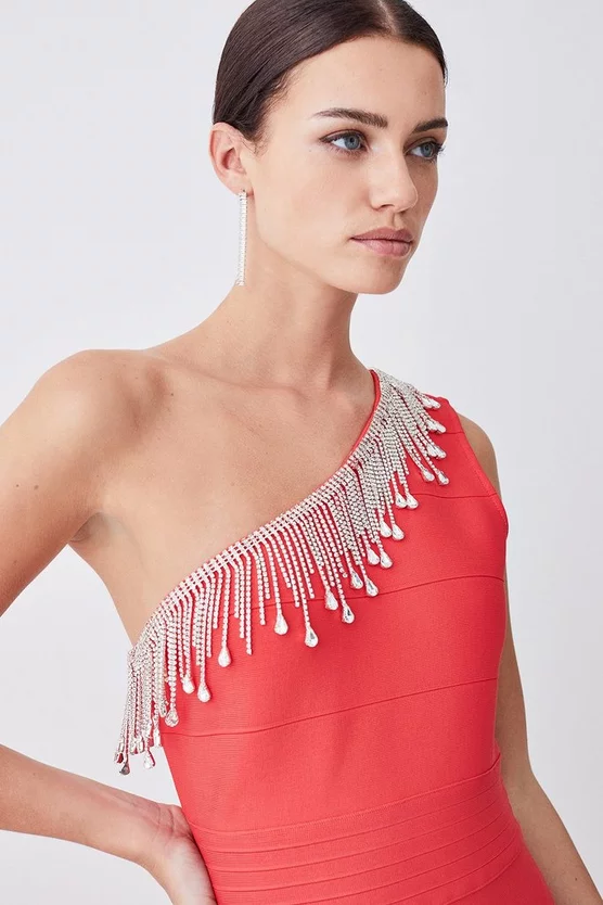 Cheapest ๐ Karen Millen Petite Bandage Diamante Trim One Shoulder High Low Midi ๐ Dress - pink โ 4 Cheapest ๐ Karen Millen Petite Bandage Diamante Trim One Shoulder High Low Midi ๐ Dress - pink โ - Image 2