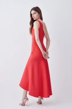 Outlet ⭐ Karen Millen Bandage Diamante Trim One Shoulder High Low Midi 👗 Dress - orange 👏 -Occasionwear Popular Store bkk07312 orange xl 2