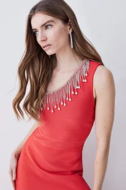 Outlet ⭐ Karen Millen Bandage Diamante Trim One Shoulder High Low Midi 👗 Dress - orange 👏 -Occasionwear Popular Store bkk07312 orange xl 4