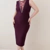 Outlet 😍 Karen Millen Plus Size Lace Front Diamante Jersey Midi 👗 Dress - burgundy 🔔 -Occasionwear Popular Store bkk07316 burgundy xl