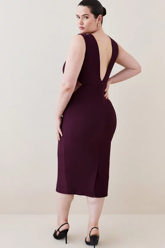 Outlet π Karen Millen Plus Size Lace Front Diamante Jersey Midi π Dress - burgundy π 5 Outlet π Karen Millen Plus Size Lace Front Diamante Jersey Midi π Dress - burgundy π - Image 3