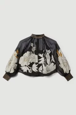 Outlet 😀 Karen Millen Plus Organdie Applique Buttoned Woven Blouse - black 👍 -Occasionwear Popular Store bkk07318 black xl 3