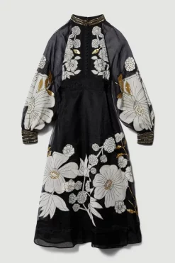 Buy 😍 Karen Millen Petite Organdie Applique Buttoned Woven Midi 👗 Dress - black 🔥 -Occasionwear Popular Store bkk07319 black xl 3