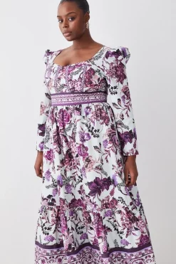 Deals 🤩 Karen Millen Plus Lydia Millen Border Cotton Sateen Woven Midi 👗 Dress - floral 🔔 -Occasionwear Popular Store bkk07338 floral xl 1