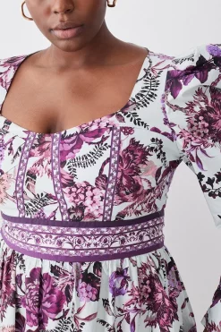 Deals 🤩 Karen Millen Plus Lydia Millen Border Cotton Sateen Woven Midi 👗 Dress - floral 🔔 -Occasionwear Popular Store bkk07338 floral xl 4