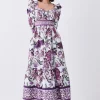 Deals 🧨 Karen Millen Petite Lydia Millen Border Cotton Sateen Woven Midi 👗 Dress - floral 🔥 -Occasionwear Popular Store bkk07339 floral xl