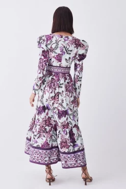 Deals 🧨 Karen Millen Petite Lydia Millen Border Cotton Sateen Woven Midi 👗 Dress - floral 🔥 -Occasionwear Popular Store bkk07339 floral xl 2