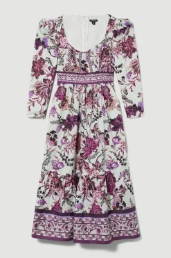 Deals 🧨 Karen Millen Petite Lydia Millen Border Cotton Sateen Woven Midi 👗 Dress - floral 🔥 -Occasionwear Popular Store bkk07339 floral xl 3