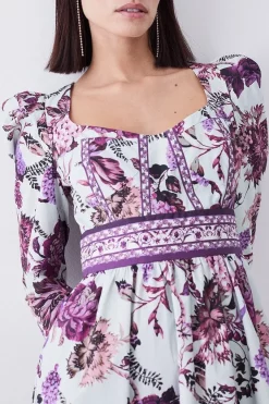 Deals 🧨 Karen Millen Petite Lydia Millen Border Cotton Sateen Woven Midi 👗 Dress - floral 🔥 -Occasionwear Popular Store bkk07339 floral xl 4