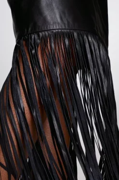 Coupon 😉 Karen Millen Leather Tassel Hem Pencil 👗 Skirt - black 🧨 -Occasionwear Popular Store bkk07343 black xl 2