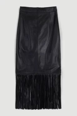 Coupon 😉 Karen Millen Leather Tassel Hem Pencil 👗 Skirt - black 🧨 -Occasionwear Popular Store bkk07343 black xl 3