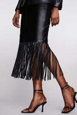 Coupon 😉 Karen Millen Leather Tassel Hem Pencil 👗 Skirt - black 🧨 -Occasionwear Popular Store bkk07343 black xl 4