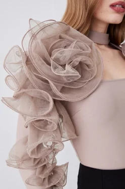 Budget 🔔 Karen Millen Tulle Detail Ponte Bodysuit - natural 😉 -Occasionwear Popular Store bkk07355 natural xl 2