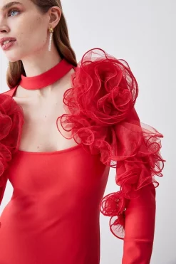 Hot Sale ❤️ Karen Millen Tulle Detail Ponte Mini 👗 Dress - pink 🎉 -Occasionwear Popular Store bkk07358 pink xl 1