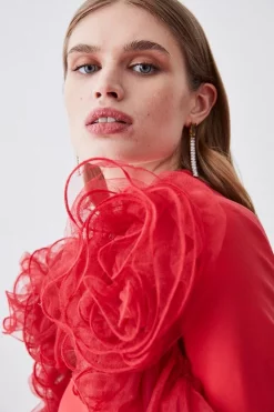 Hot Sale ❤️ Karen Millen Tulle Detail Ponte Mini 👗 Dress - pink 🎉 -Occasionwear Popular Store bkk07358 pink xl 4