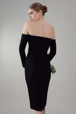 New 🤩 Karen Millen Appliqued Rose Ponte Midi 👗 Dress 🎉 -Occasionwear Popular Store bkk07360 green xl 2