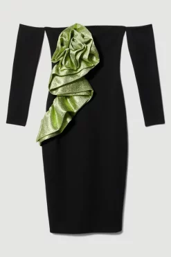 New 🤩 Karen Millen Appliqued Rose Ponte Midi 👗 Dress 🎉 -Occasionwear Popular Store bkk07360 green xl 3