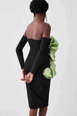 New 🤩 Karen Millen Appliqued Rose Ponte Midi 👗 Dress 🎉 -Occasionwear Popular Store bkk07360 green xl 4