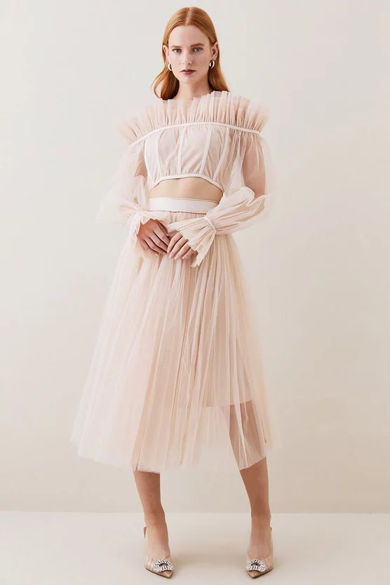 Coupon 🧨 Karen Millen Lydia Millen Corset Detail Tulle Woven Bardot Top - neutral 🥰 4 Coupon 🧨 Karen Millen Lydia Millen Corset Detail Tulle Woven Bardot Top - neutral 🥰 - Image 2