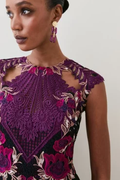 Best deal ❤️ Karen Millen Metallic Guipure Lace Mirrored Mini 👗 Dress - purple 💯 -Occasionwear Popular Store bkk07370 purple xl 2