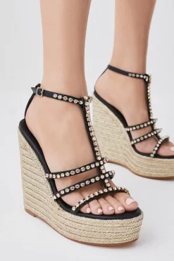 Top 10 😉 Karen Millen Diamante T-bar Espadrille Wedge 😉