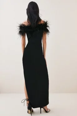 Budget 🎉 Karen Millen Feather Bardot Stretch Crepe Maxi 👗 Dress 🤩 -Occasionwear Popular Store bkk07398 black xl 4