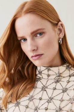 Outlet 🔥 Karen Millen Lydia Millen Embellished Tie Neck Detail Woven Mini 👗 Dress - ivory ❤️ -Occasionwear Popular Store bkk07409 ivory xl 2