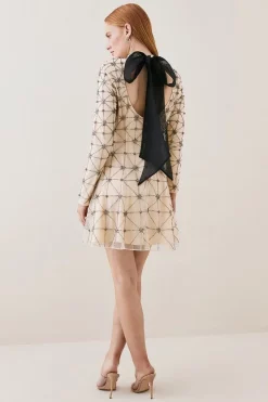 Outlet 🔥 Karen Millen Lydia Millen Embellished Tie Neck Detail Woven Mini 👗 Dress - ivory ❤️ -Occasionwear Popular Store bkk07409 ivory xl 3