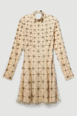 Outlet 🔥 Karen Millen Lydia Millen Embellished Tie Neck Detail Woven Mini 👗 Dress - ivory ❤️ -Occasionwear Popular Store bkk07409 ivory xl 4