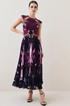Best Pirce ๐ฅฐ Karen Millen Petite Metallic Guipure Lace Mirrored Midi ๐ Dress - purple ๐