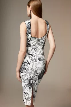 Top 10 ⭐ Karen Millen British Museum Astrolabe Scuba Woven Midi 👗 Dress - mono 😉 -Occasionwear Popular Store bkk07412 mono xl 4