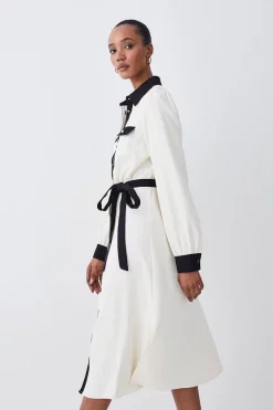 Cheap 😍 Karen Millen Contrast Twill Trimmed Midi 👕 Shirt 👗 Dress - ivory 🔔 -Occasionwear Popular Store bkk07413 ivory xl 1