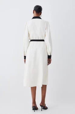 Cheap 😍 Karen Millen Contrast Twill Trimmed Midi 👕 Shirt 👗 Dress - ivory 🔔 -Occasionwear Popular Store bkk07413 ivory xl 2