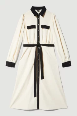 Cheap 😍 Karen Millen Contrast Twill Trimmed Midi 👕 Shirt 👗 Dress - ivory 🔔 -Occasionwear Popular Store bkk07413 ivory xl 3
