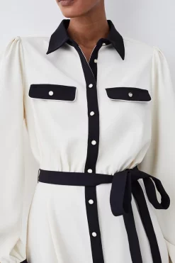 Cheap 😍 Karen Millen Contrast Twill Trimmed Midi 👕 Shirt 👗 Dress - ivory 🔔 -Occasionwear Popular Store bkk07413 ivory xl 6