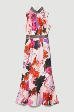 Cheapest 🎁 Karen Millen Diamante Trim Floral Woven Maxi 👗 Dress - pink 🔔 -Occasionwear Popular Store bkk07435 pink xl 3