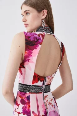 Cheapest 🎁 Karen Millen Diamante Trim Floral Woven Maxi 👗 Dress - pink 🔔 -Occasionwear Popular Store bkk07435 pink xl 4