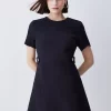 Hot Sale 🤩 Karen Millen Boucle Tab Button Detail A Line Mini 👗 Dress ⭐ -Occasionwear Popular Store bkk07442 black xl